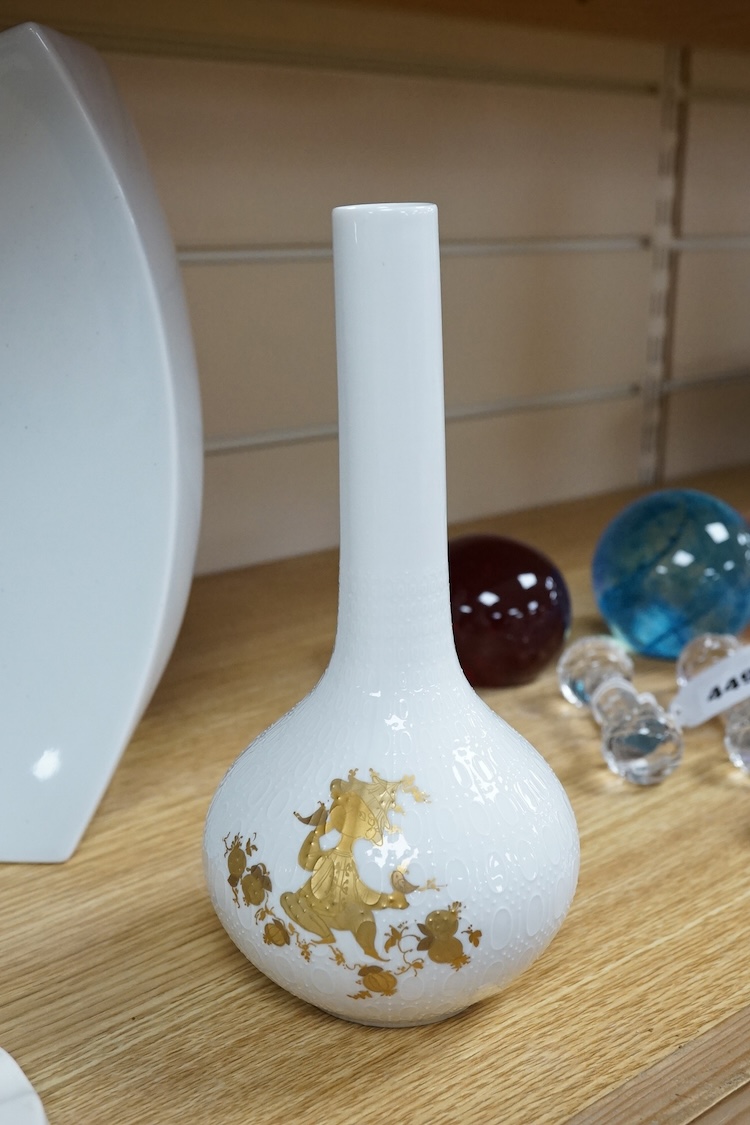 A collection of Rosenthal and Wedgwood pottery to include a pair of Keith Murray mugs, abstract vases and an ash tray, largest 25cm high